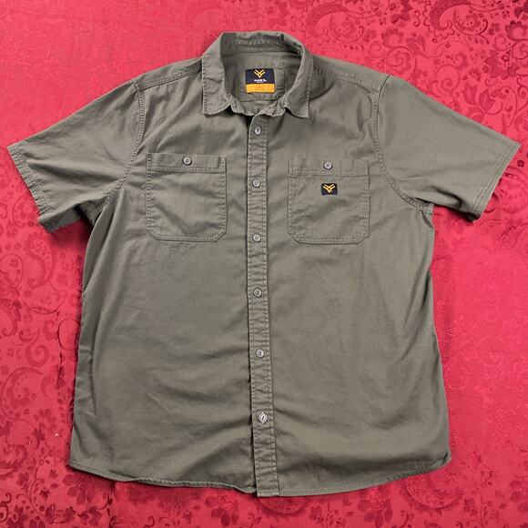 Hawx Work Gear Shirt Mens XL Olive Green Button Up Flap Pockets Short Sleeve - Picture 2 of 8